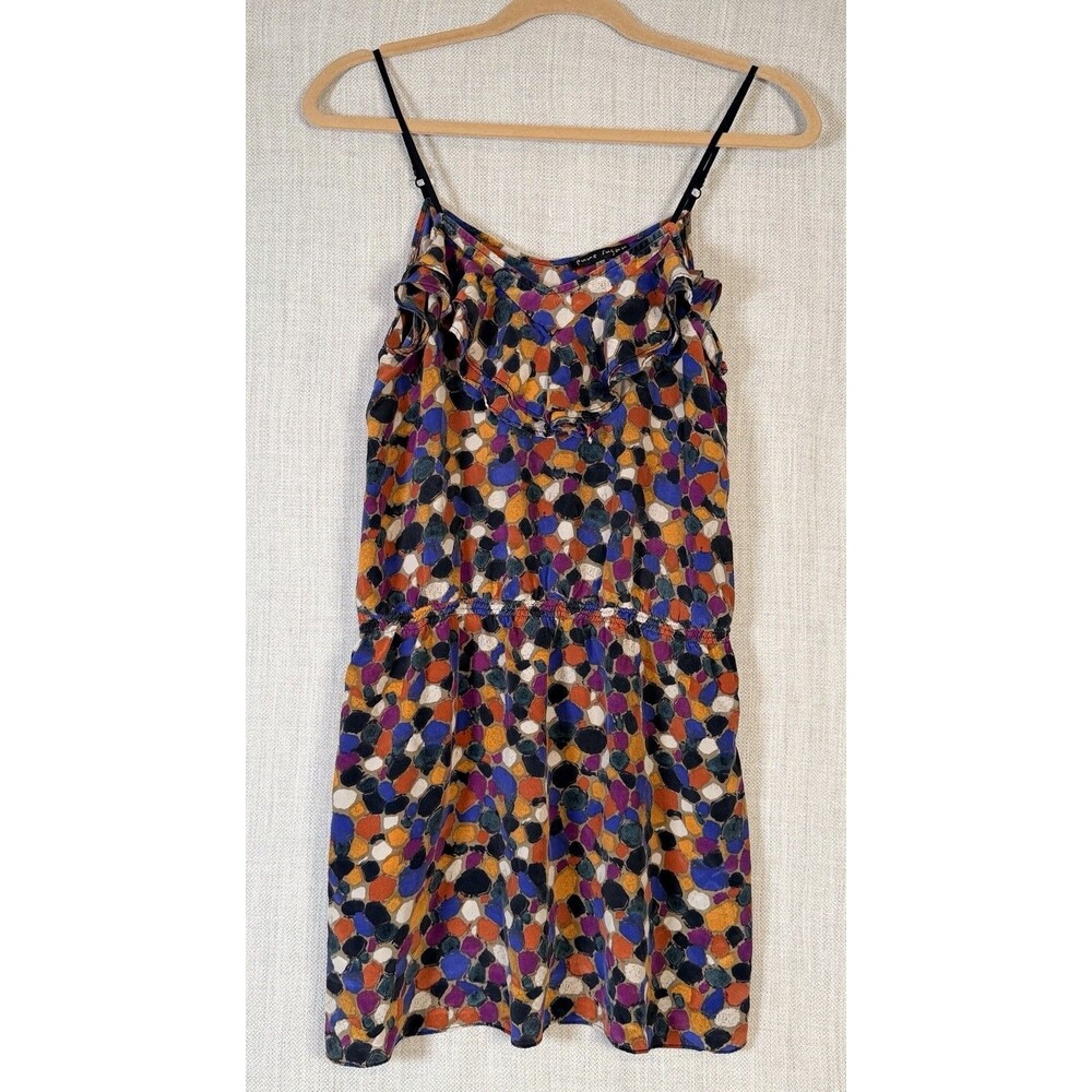 PURE SUGAR Silk Ruffle V Neck Peplum Blouse Top Women’s Size Large Dots Colorful